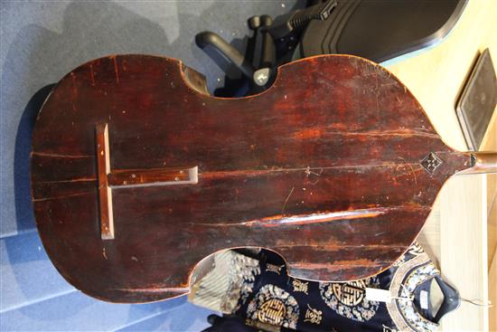 A 19th century double bass, 6ft, repairs to back